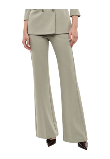 Pantaloni flare vita alta linea pulita donna verde imperial