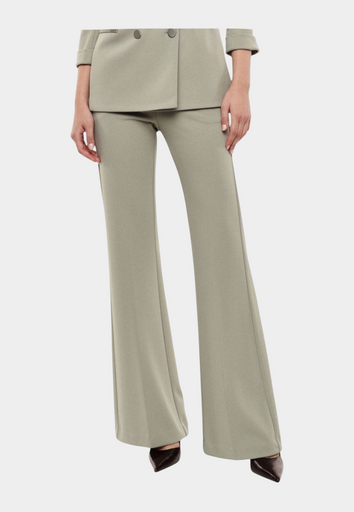 Pantaloni flare vita alta linea pulita donna verde imperial