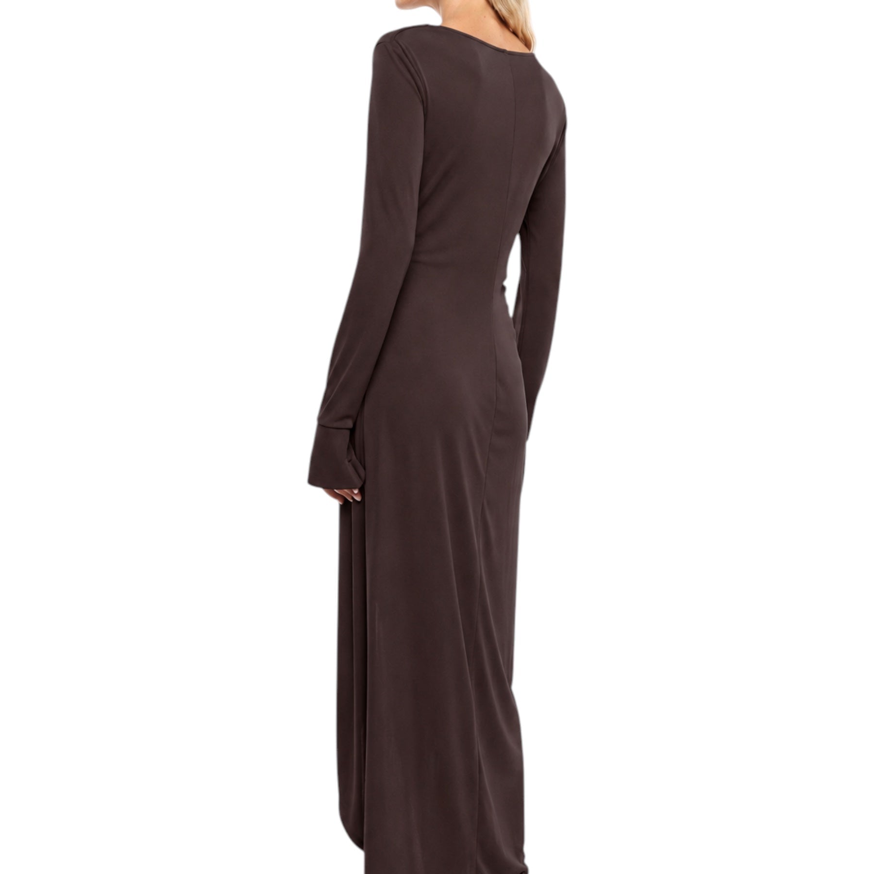 Abito lungo arricciato con spacco frontale donna marrone imperial - abiti