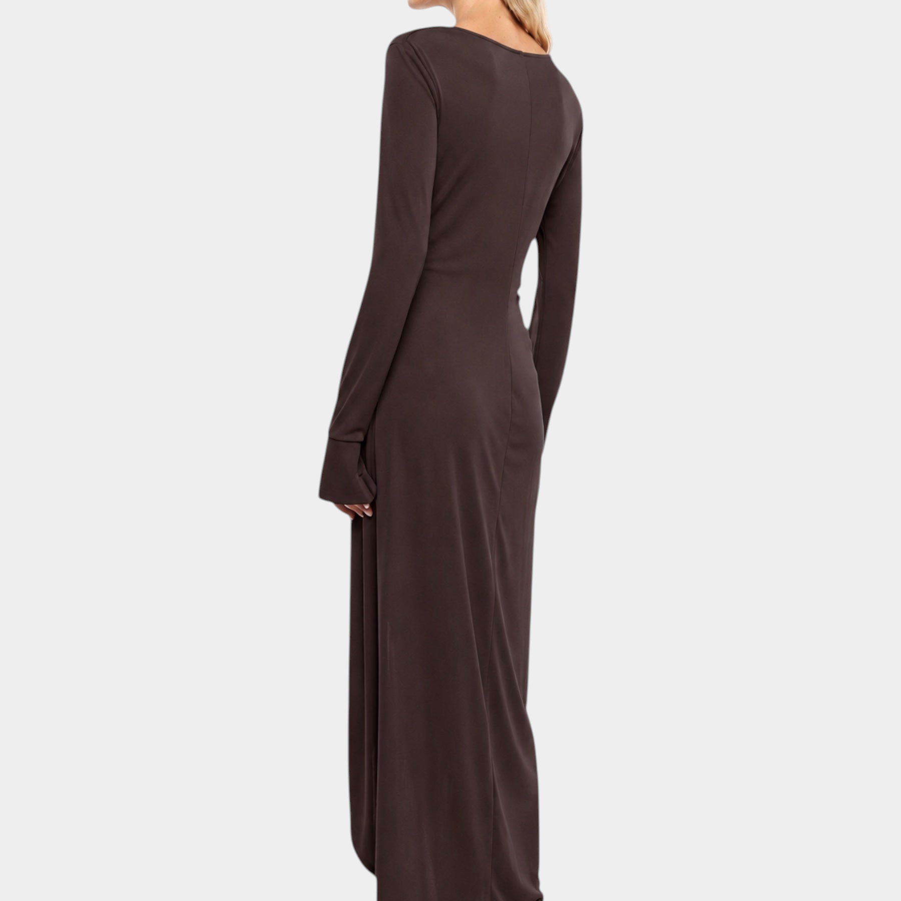 Abito lungo arricciato con spacco frontale donna marrone imperial - abiti