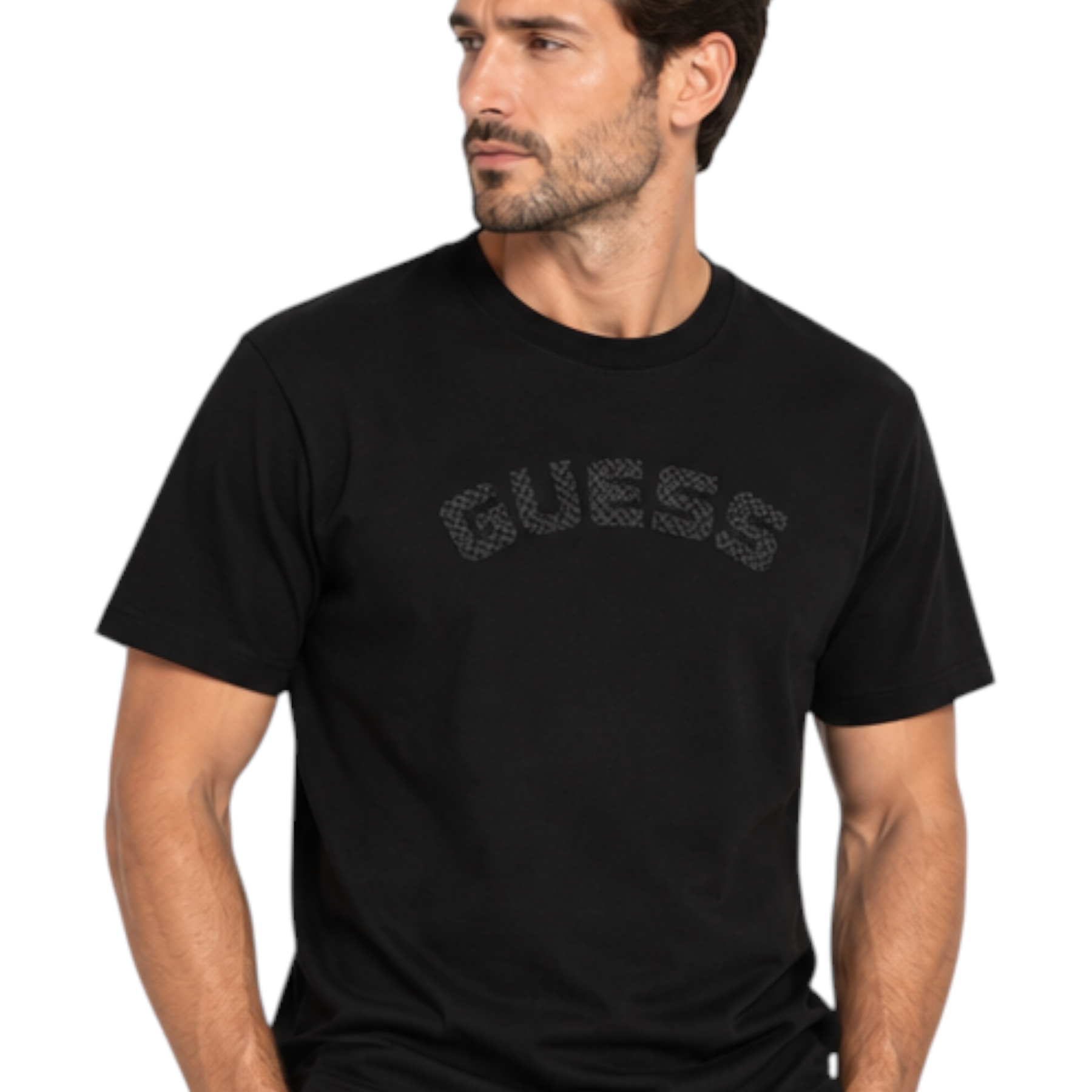 T-shirt logo petto uomo nero guess