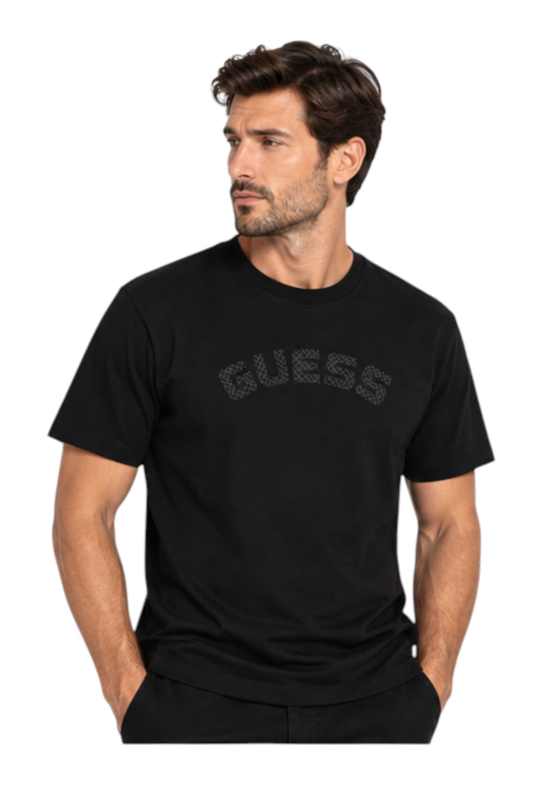 T-shirt logo petto uomo nero guess