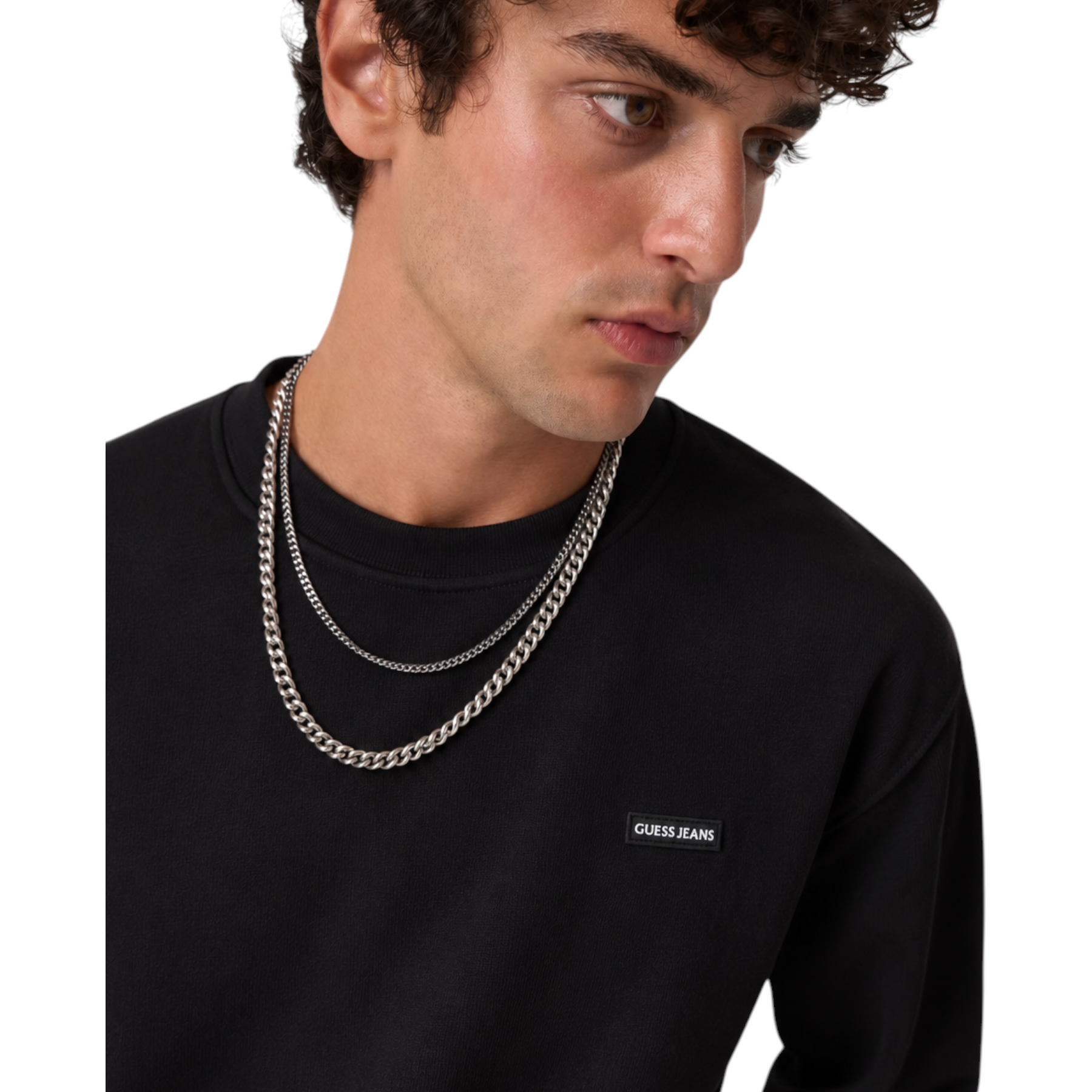 Felpa girocollo con logo uomo nero guess - felpe