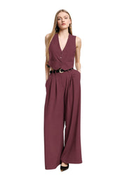 Pantaloni palazzo a vita alta con pinces Donna Bordeaux PLEASE
