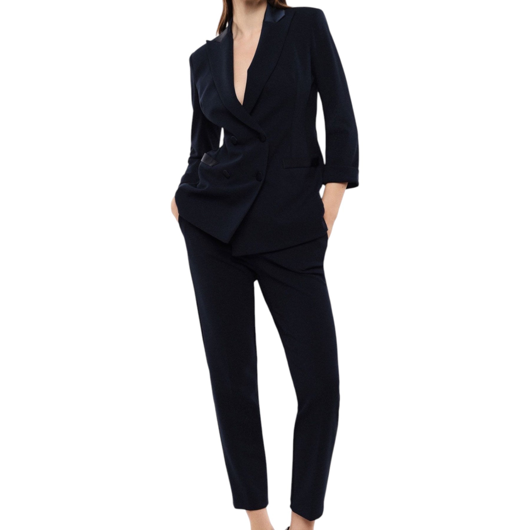 Pantaloni sartoriali linea affusolata donna blu imperial