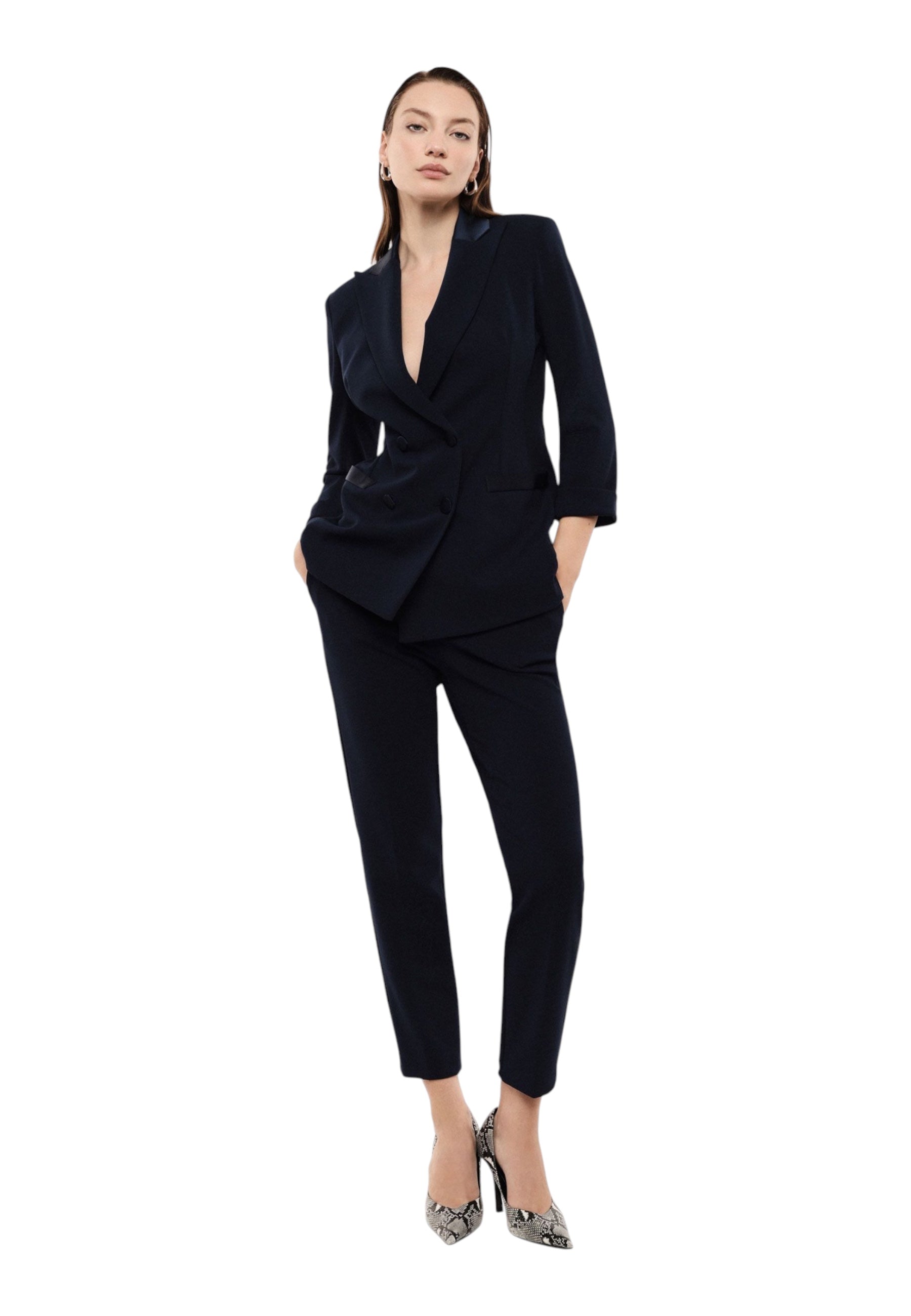 Pantaloni sartoriali linea affusolata donna blu imperial