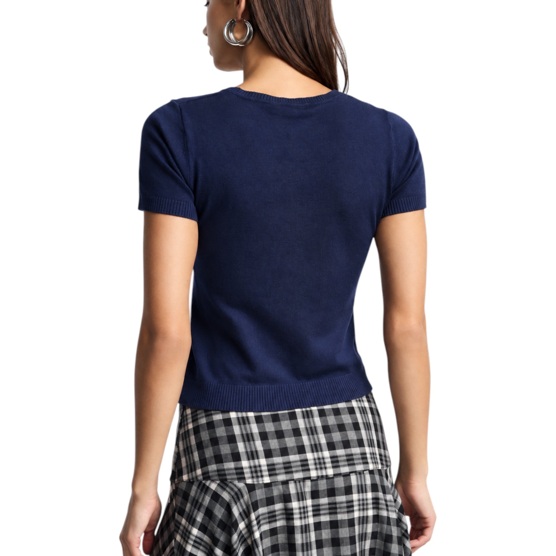 Top girocollo a costine donna blu please
