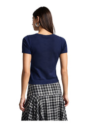 Top girocollo a costine Donna Blu PLEASE