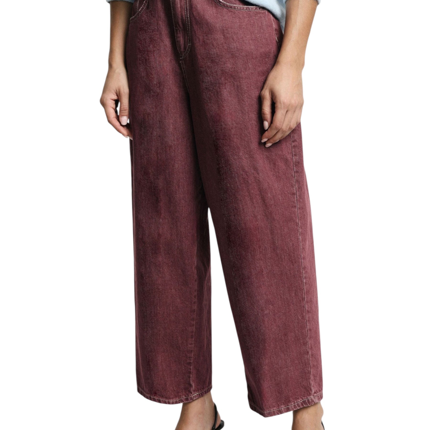 Jeans tapered cropped con piega donna viola please