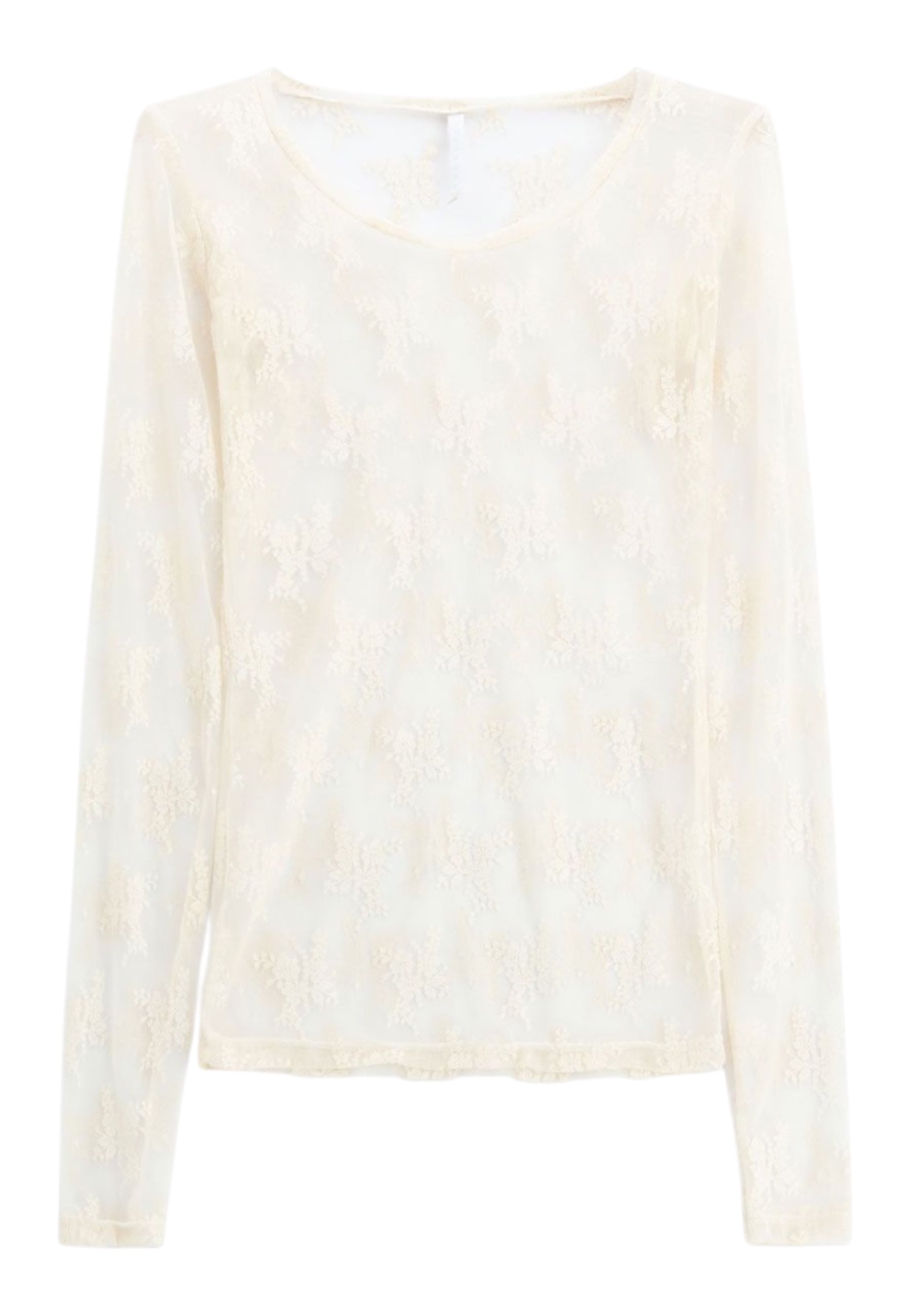 Top trasparente a maniche lunghe donna avorio imperial