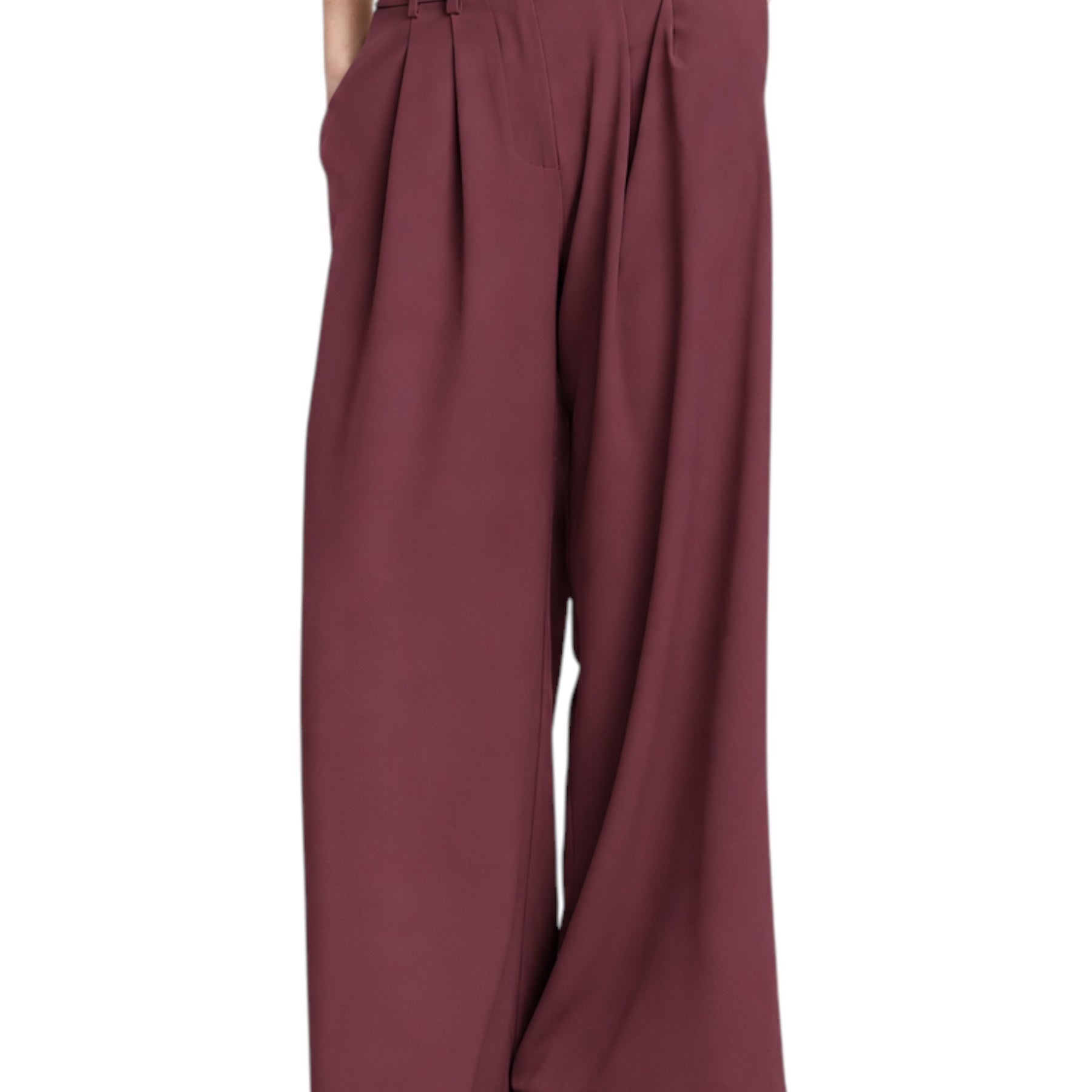 Pantaloni palazzo a vita alta con pinces donna bordeaux please