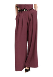 Pantaloni palazzo a vita alta con pinces Donna Bordeaux PLEASE