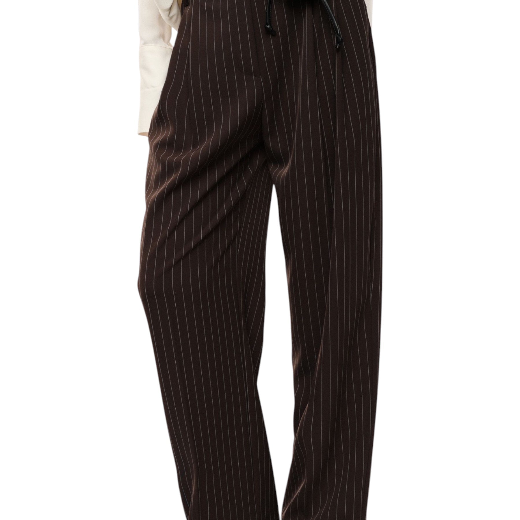Pantaloni palazzo a righe con cintura fiore donna marrone imperial