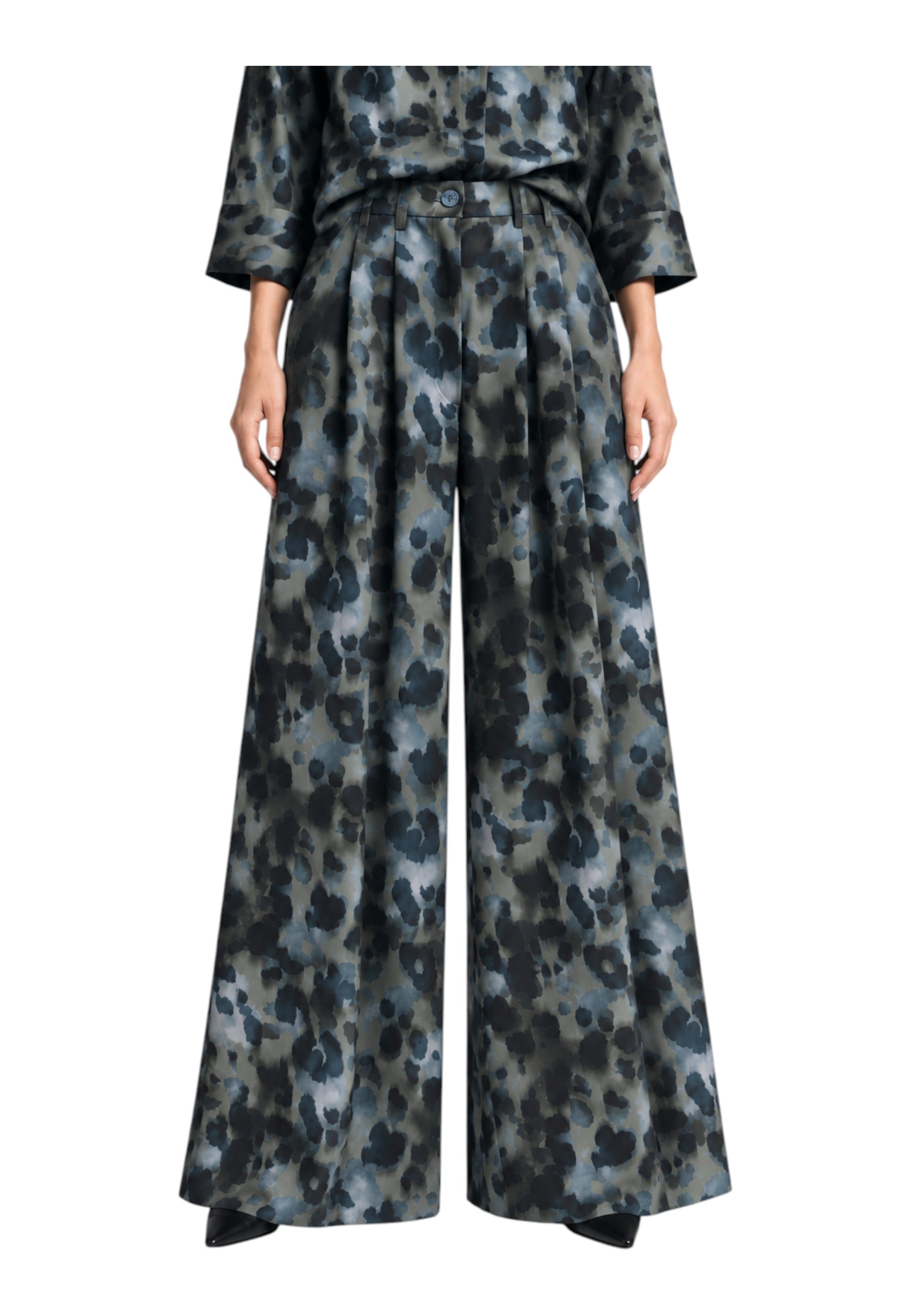 Pantaloni palazzo con pinces e vita alta Donna Multicolore PLEASE