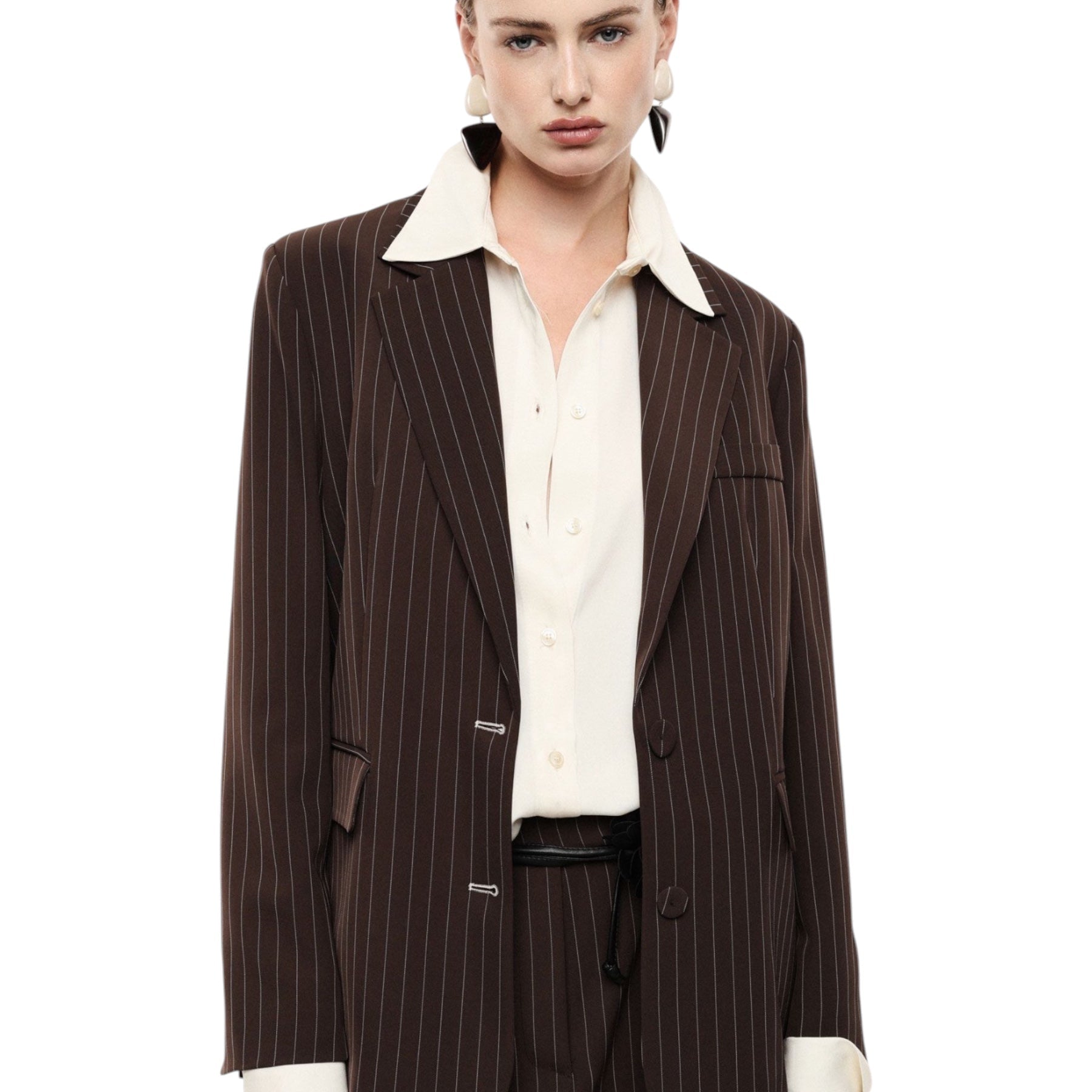 Blazer gessato regular-fit con tasche a filetto donna marrone imperial