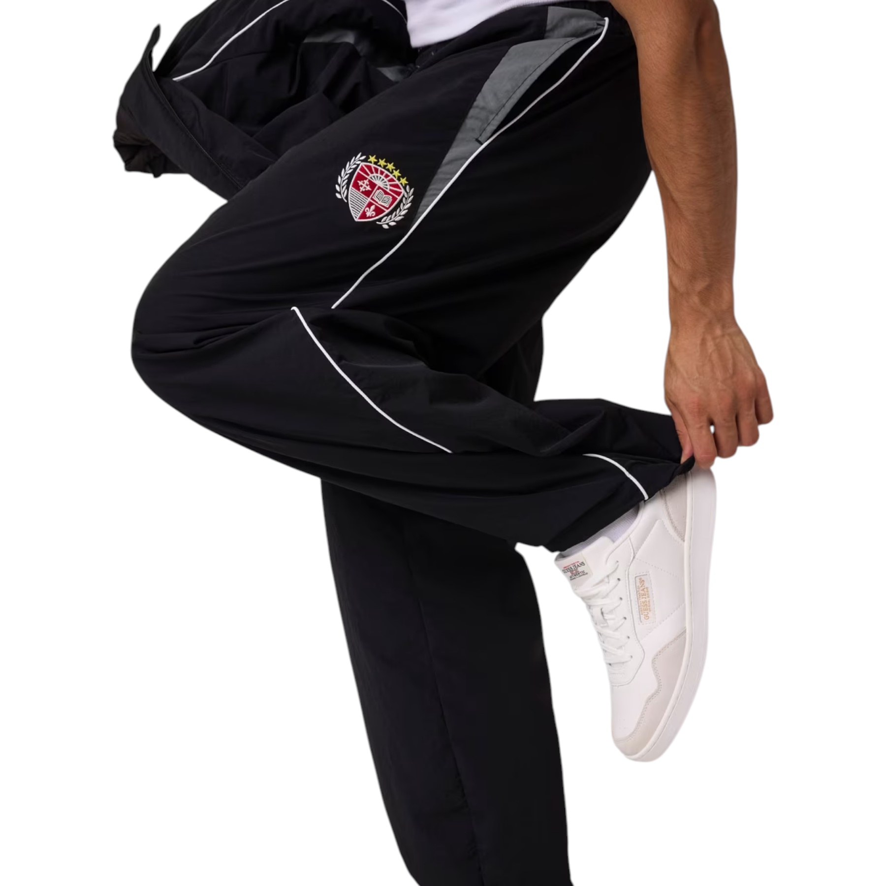 Pantaloni jogger in nylon uomo nero guess