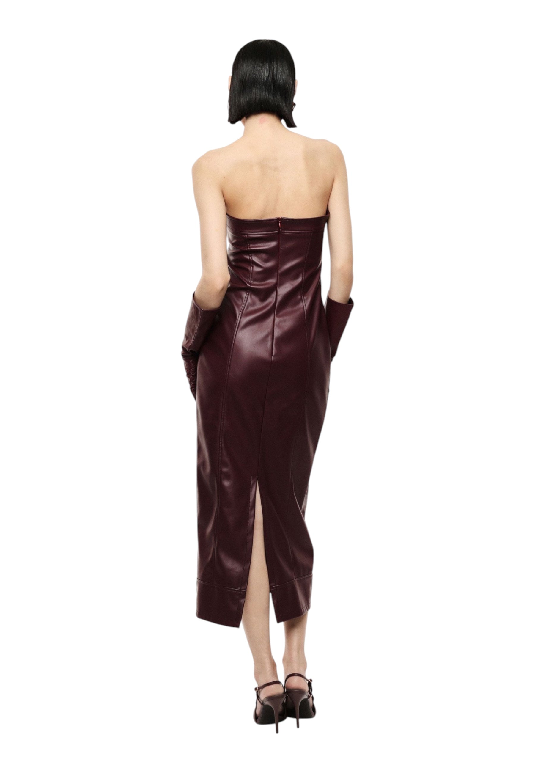 Abito midi senza spalline con scollo dritto donna bordeaux imperial - abiti