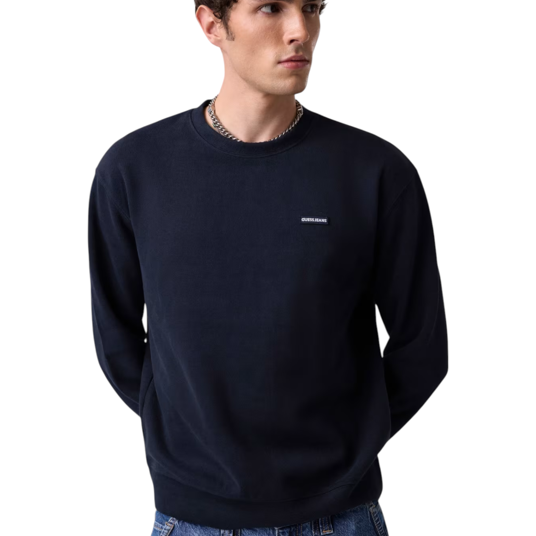 Felpa girocollo con logo uomo blu guess - felpe