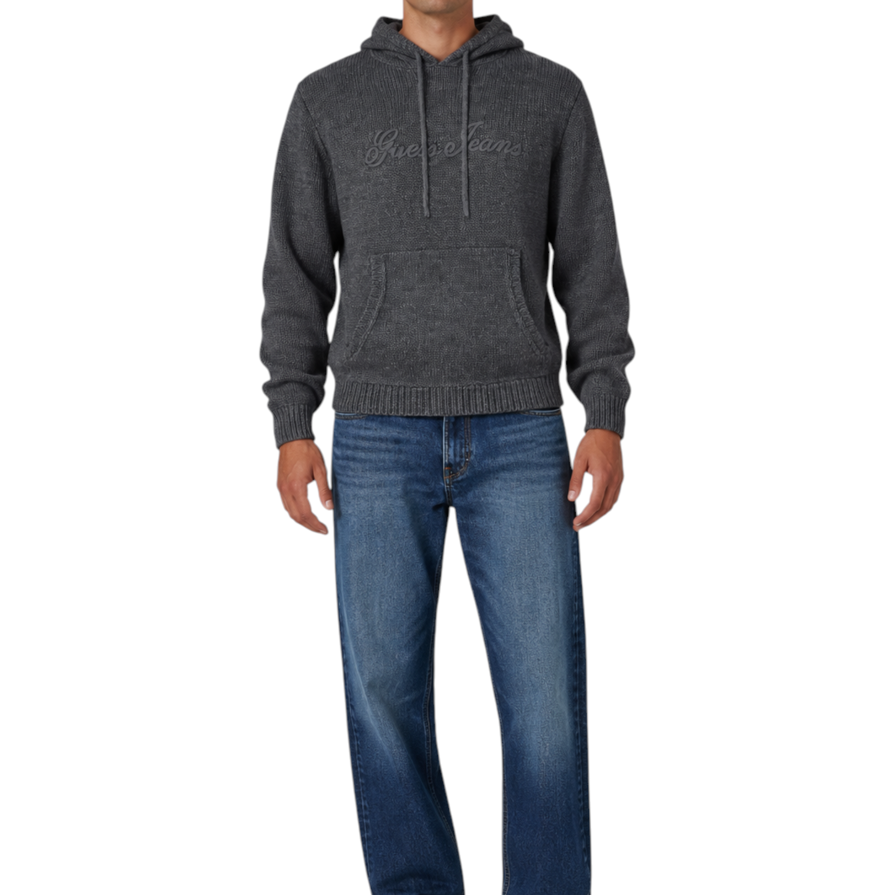 Felpa con cappuccio logo ricamato uomo grigio guess - felpe