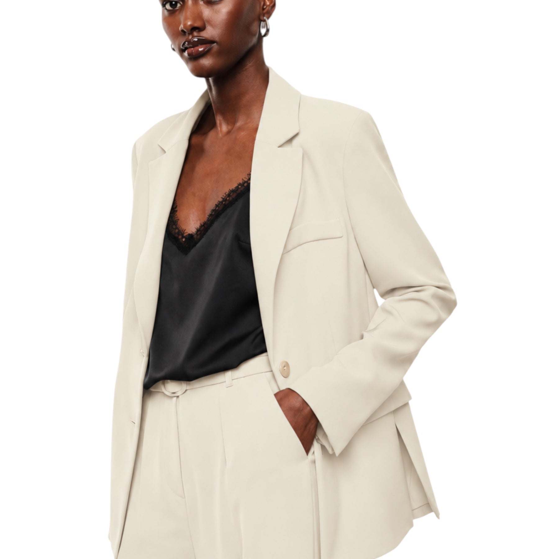 Blazer monopetto con tasche a patta laterali donna avorio imperial