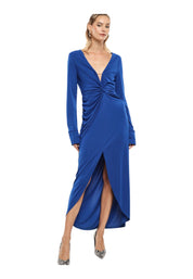 Abito lungo arricciato con spacco frontale donna blu imperial - abiti