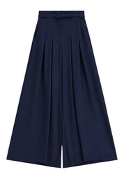 Pantaloni palazzo a vita alta con pinces e cintura donna blu imperial