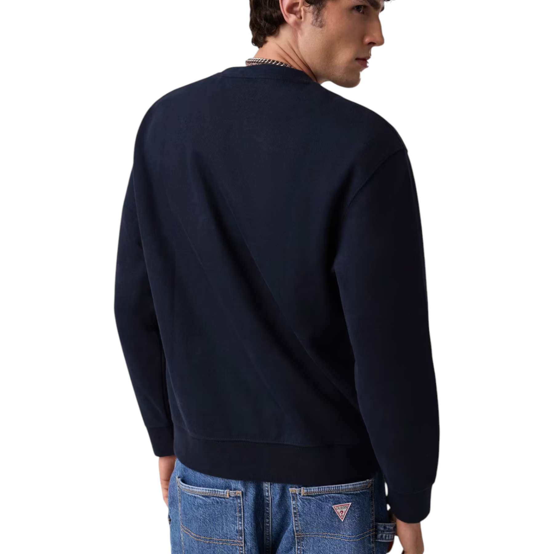Felpa girocollo con logo uomo blu guess - felpe
