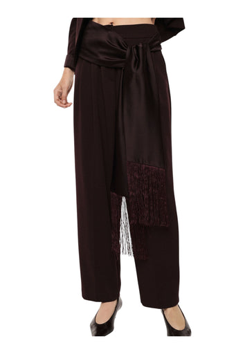 Pantaloni palazzo a vita alta con frange donna bordeaux imperial