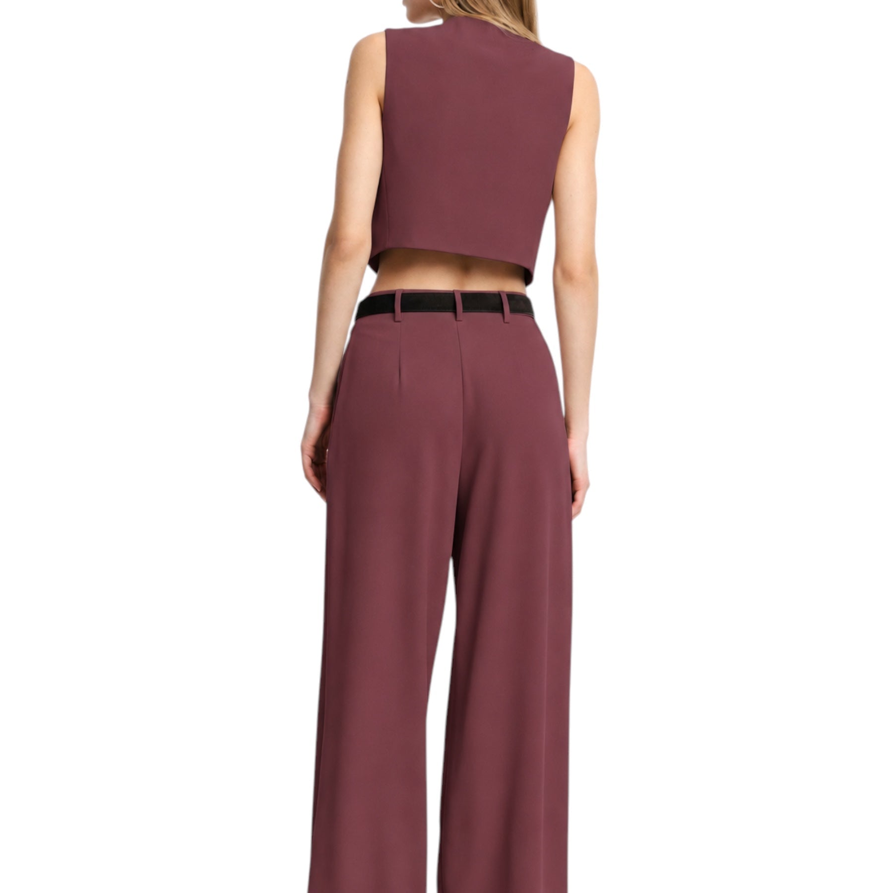 Pantaloni palazzo a vita alta con pinces donna bordeaux please