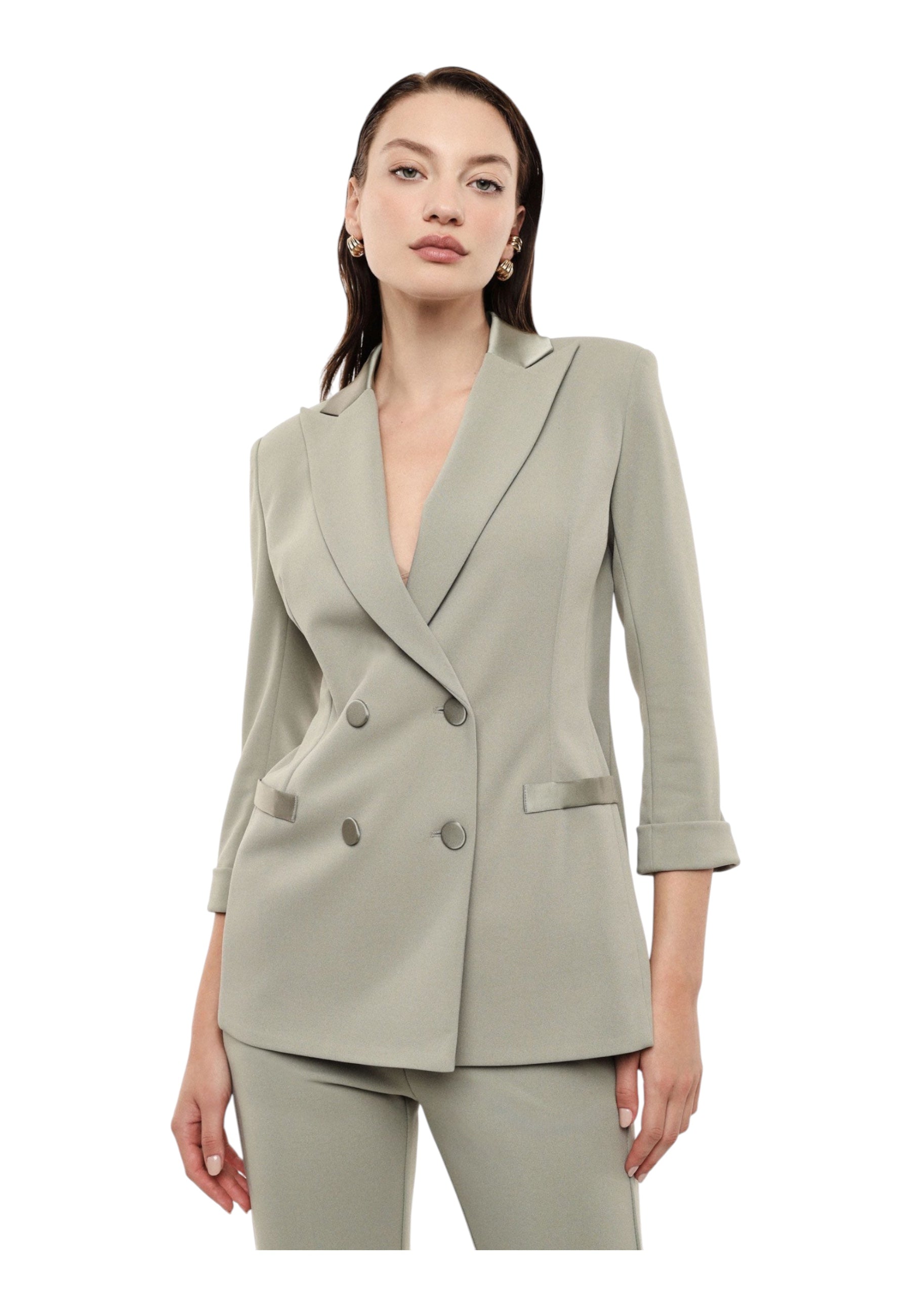 Blazer doppiopetto con maniche tre quarti donna verde imperial