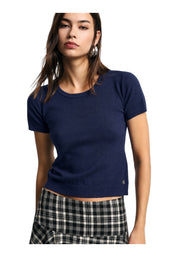 Top girocollo a costine Donna Blu PLEASE