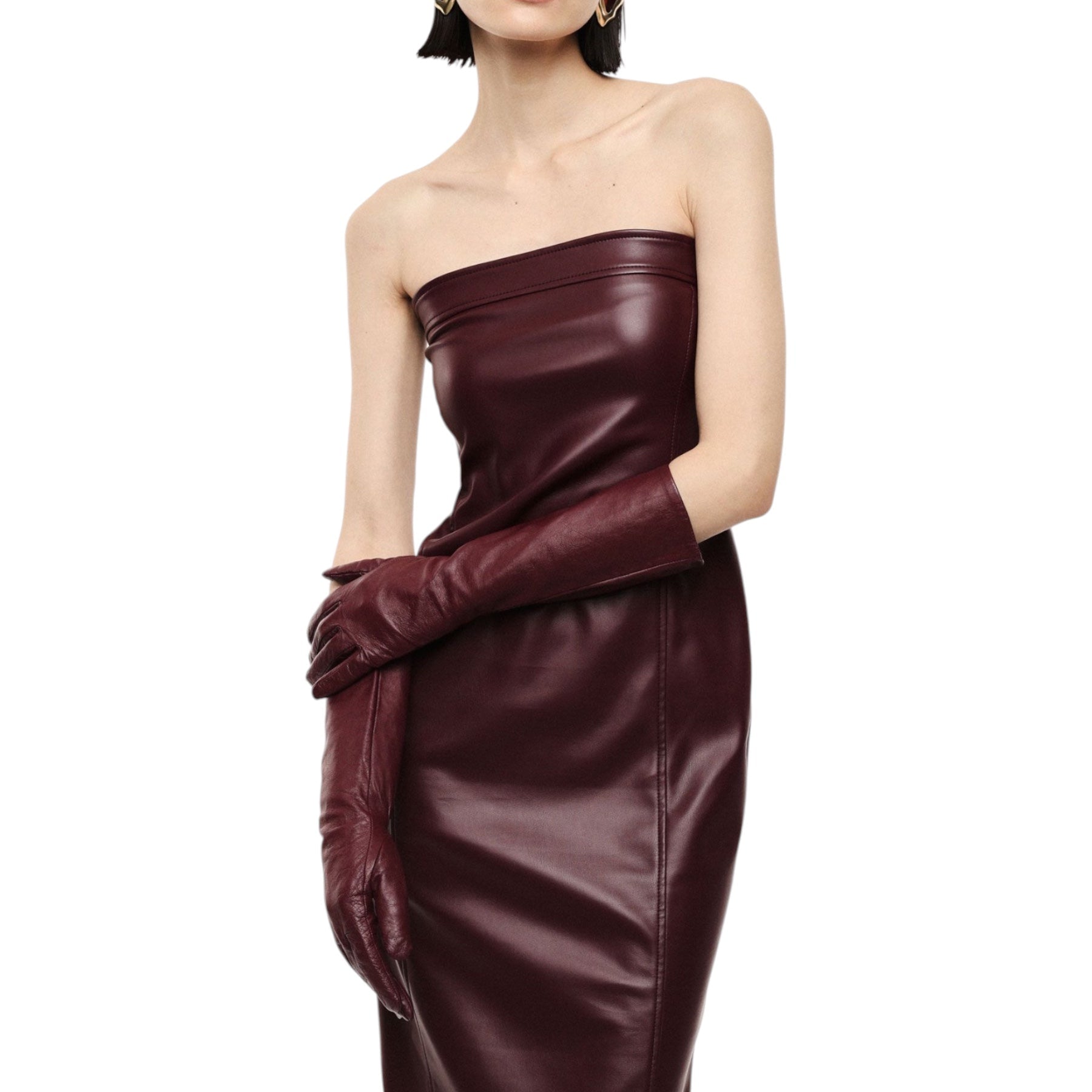 Abito midi senza spalline con scollo dritto donna bordeaux imperial - abiti