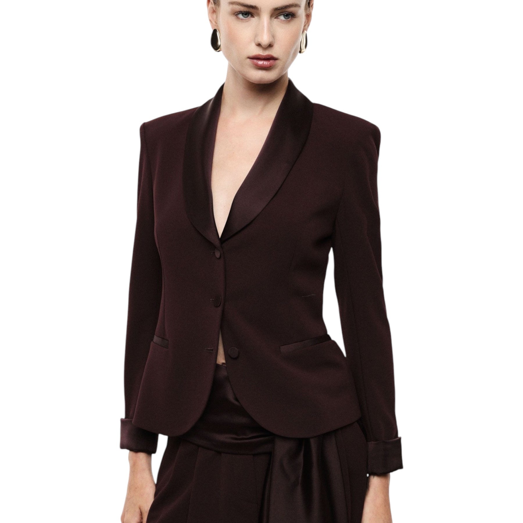 Blazer monopetto con revers a scialle e tasche donna bordeaux imperial
