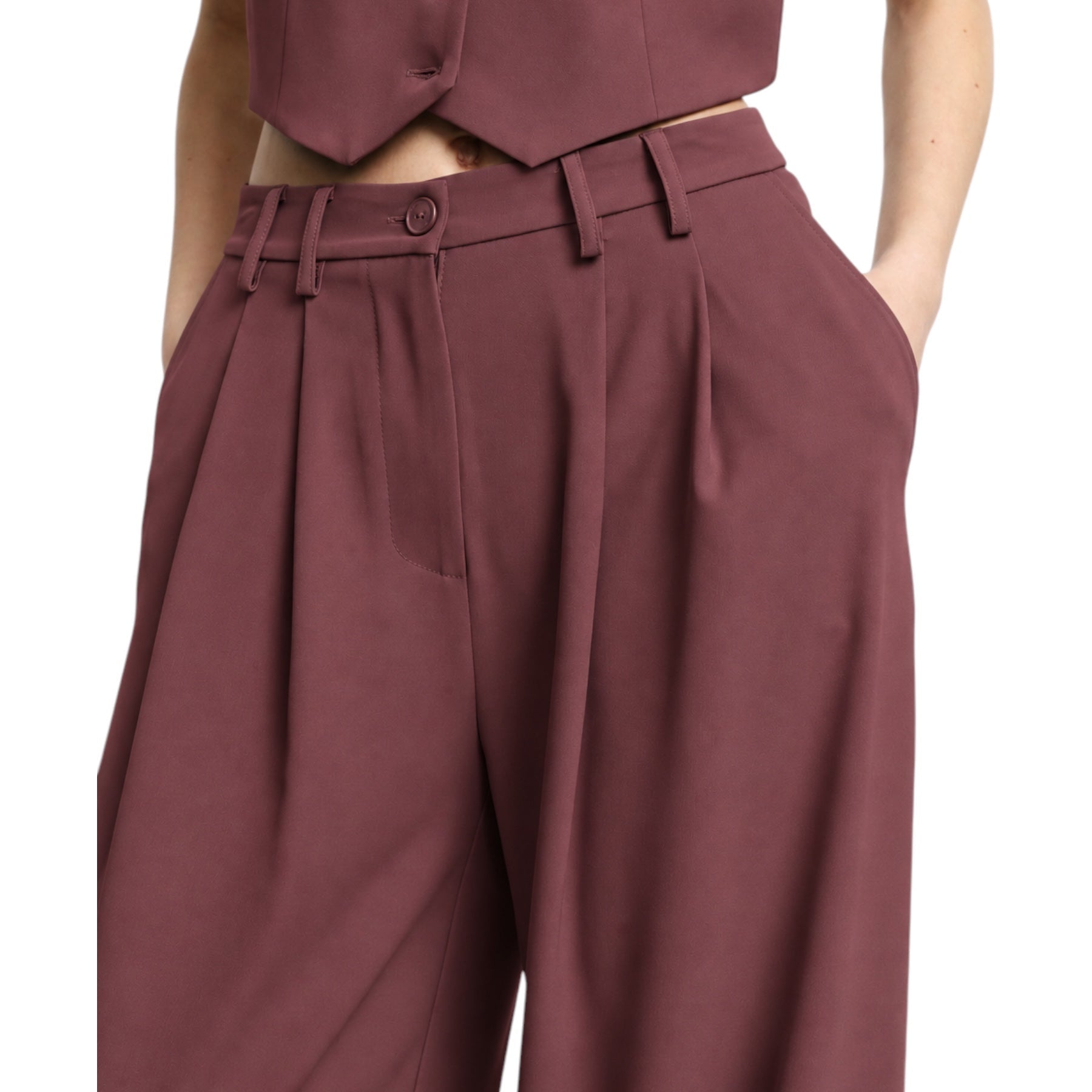 Pantaloni palazzo a vita alta con pinces donna bordeaux please