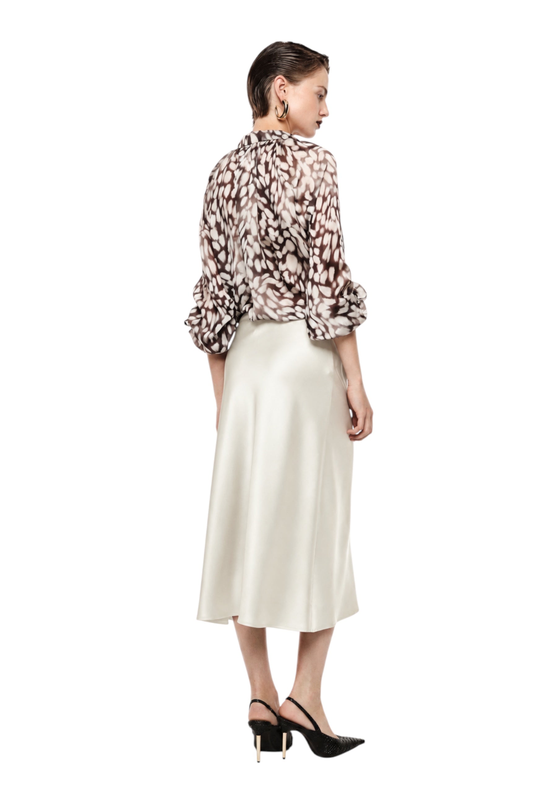 Gonna midi a vita alta con linea svasata donna avorio imperial - gonne