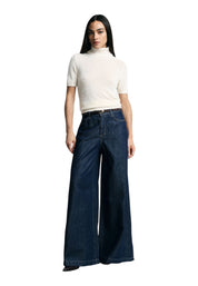 Jeans scuri a gamba molto ampia vita media Donna Blu PLEASE