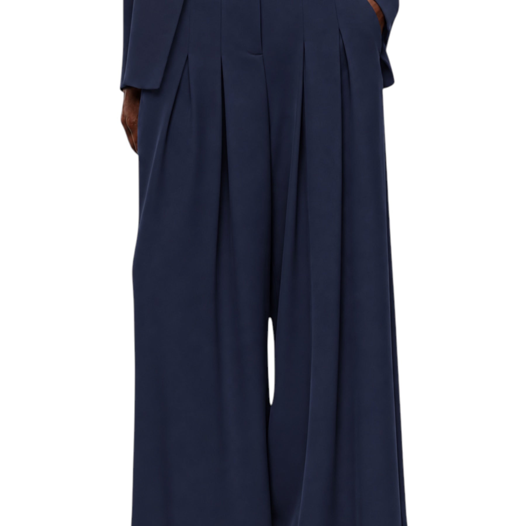Pantaloni palazzo a vita alta con pinces e cintura donna blu imperial