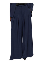 Pantaloni palazzo a vita alta con pinces e cintura donna blu imperial