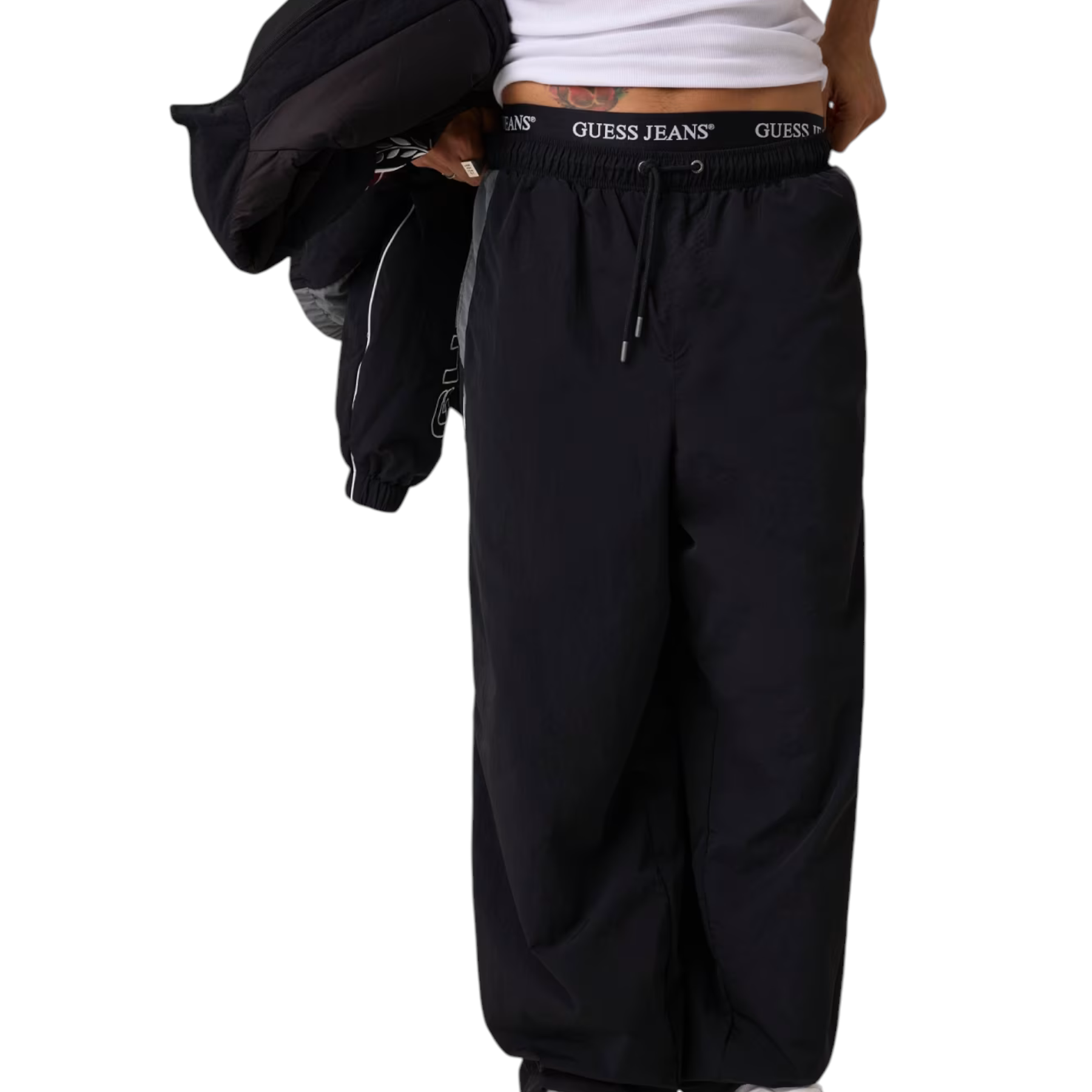 Pantaloni jogger in nylon uomo nero guess