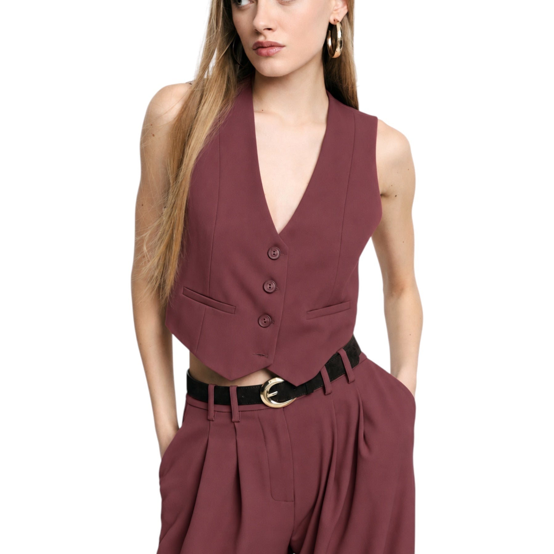Gilet cropped donna bordeaux please