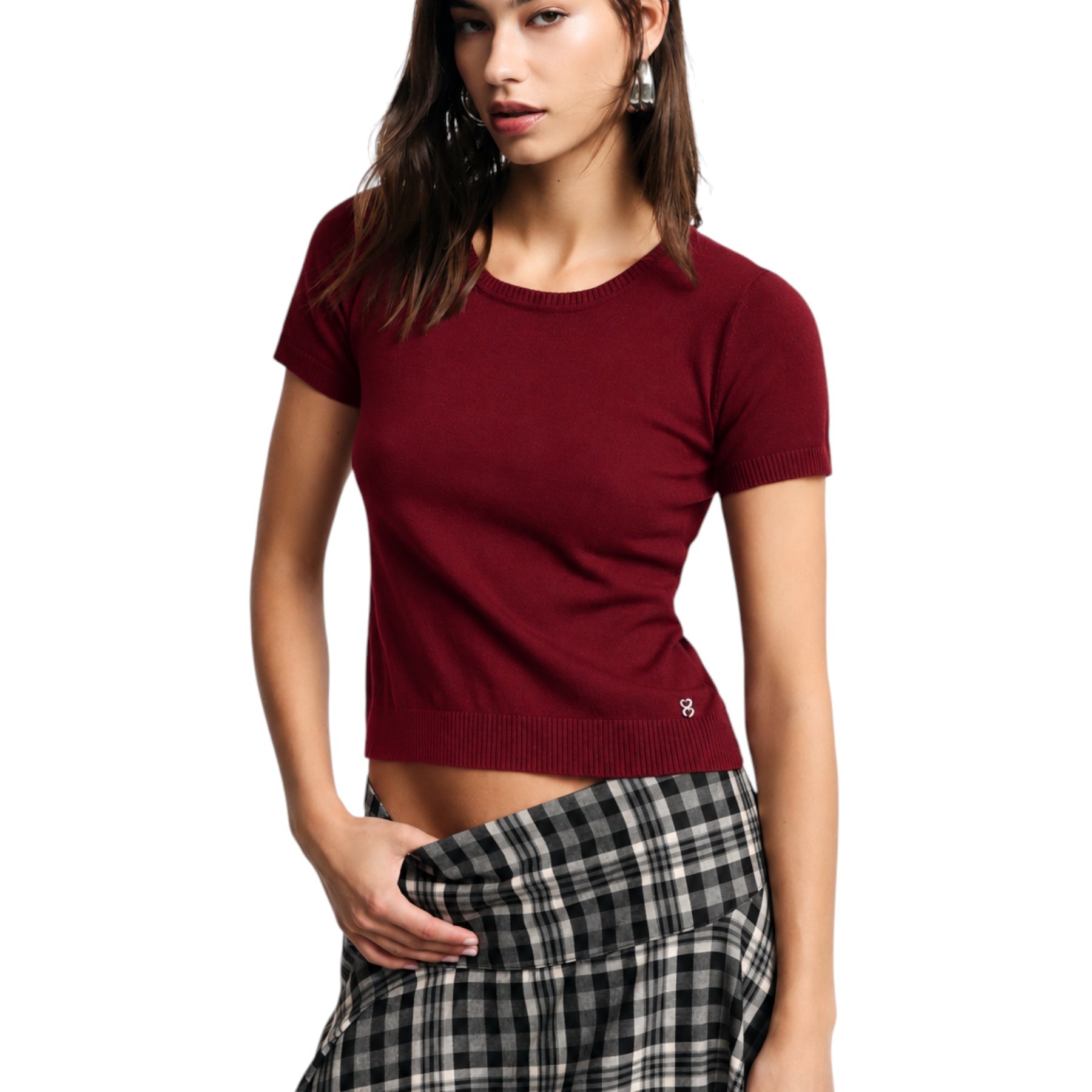 Top girocollo a costine donna rosso please