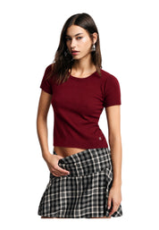 Top girocollo a costine Donna Rosso PLEASE