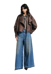 Jeans a gamba ampia con fondo sfrangiato Donna Blu PLEASE