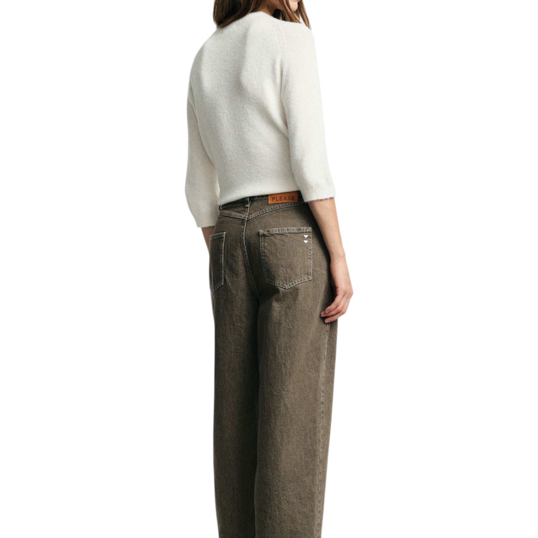 Jeans tapered cropped con piega donna verde please