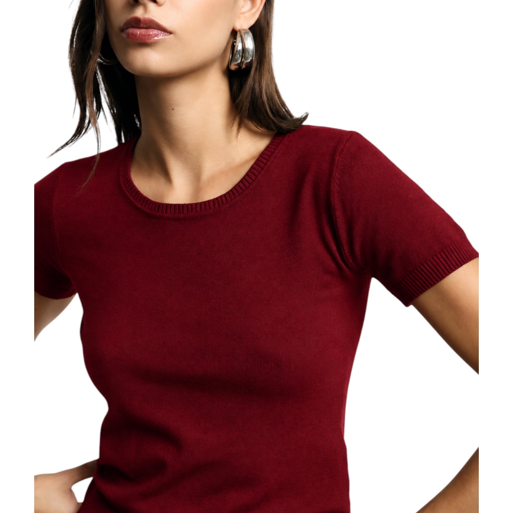 Top girocollo a costine donna rosso please