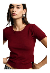 Top girocollo a costine Donna Rosso PLEASE