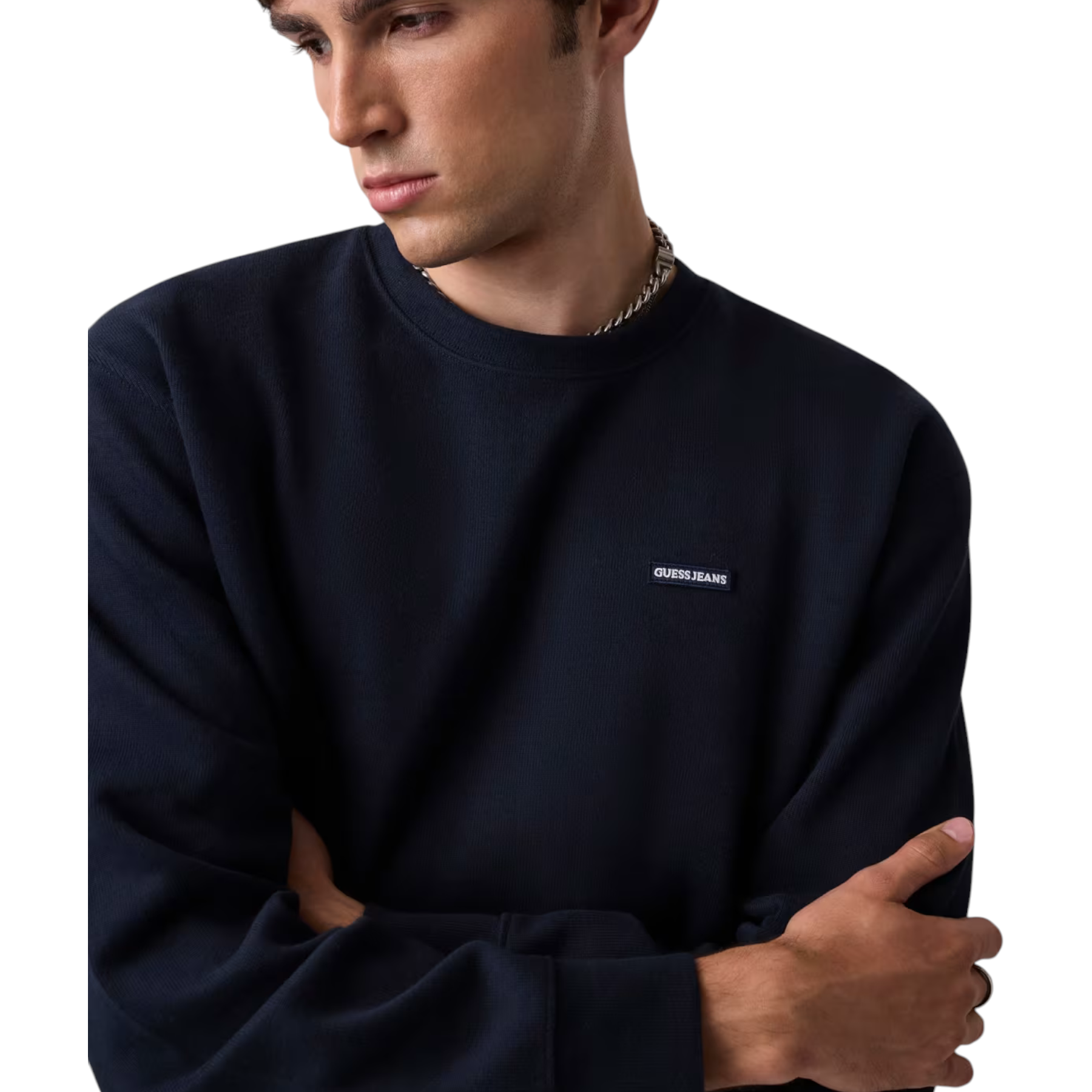 Felpa girocollo con logo uomo blu guess - felpe