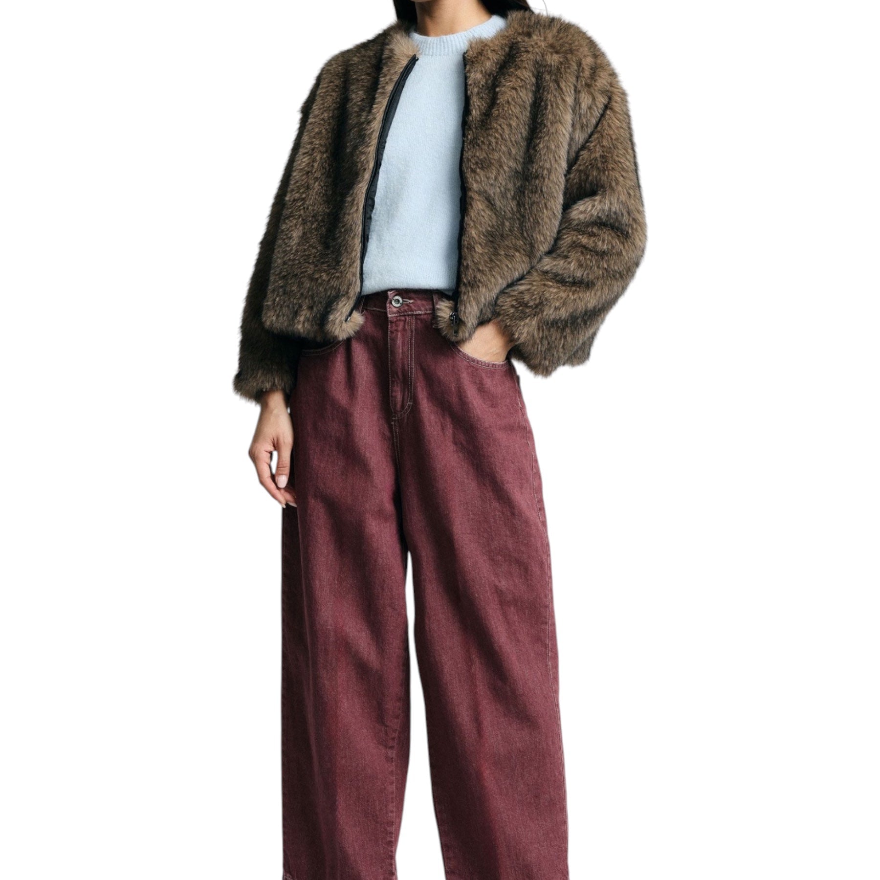 Jeans tapered cropped con piega donna viola please