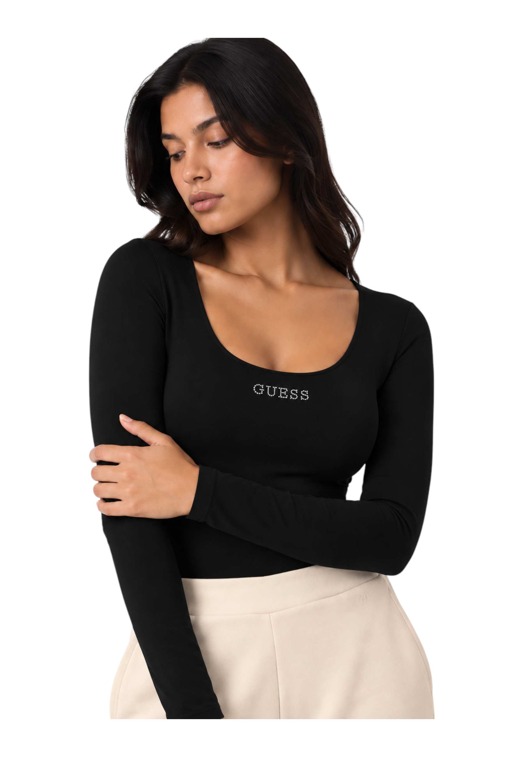 Body con logo a borchie donna nero guess