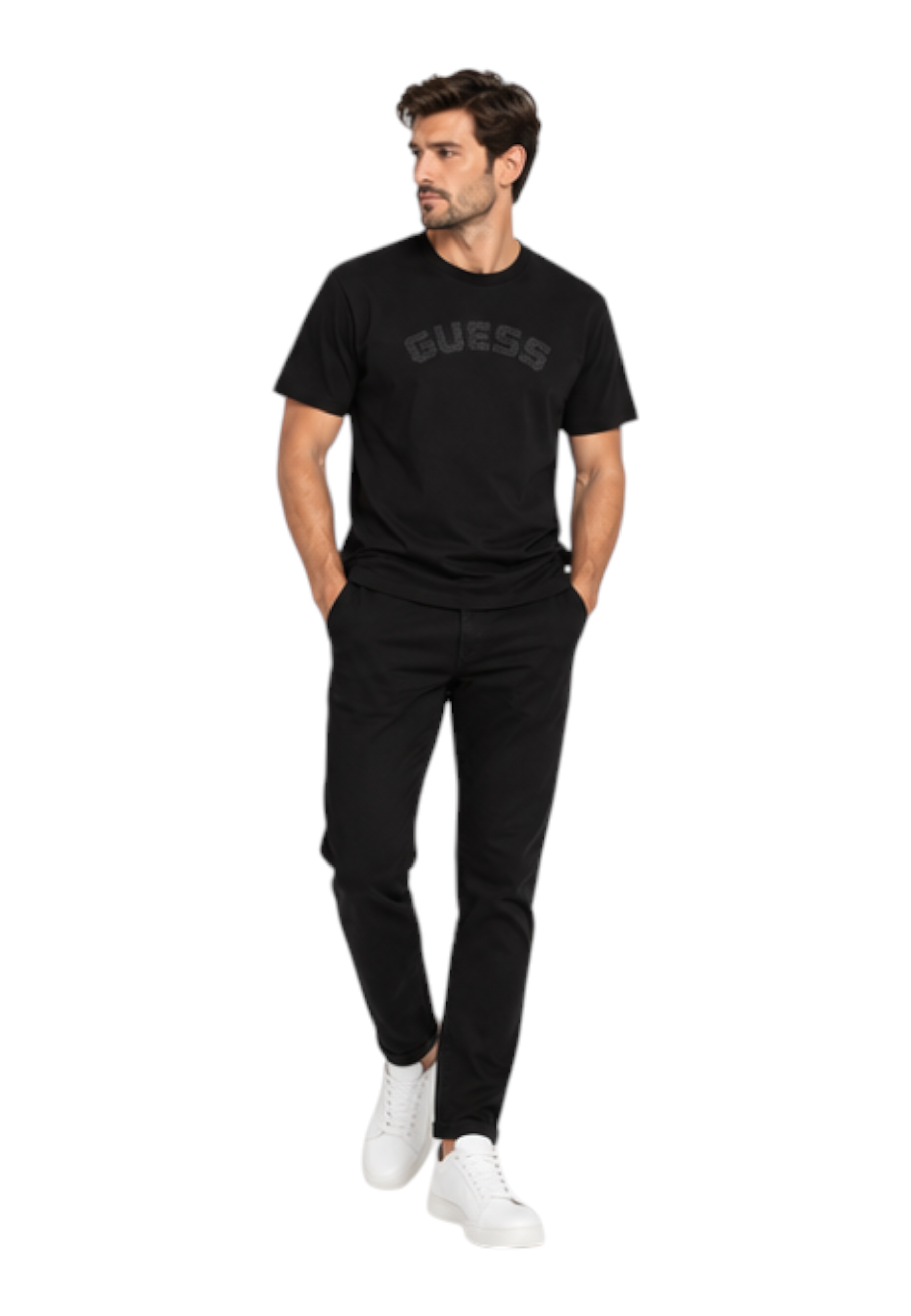T-shirt logo petto uomo nero guess